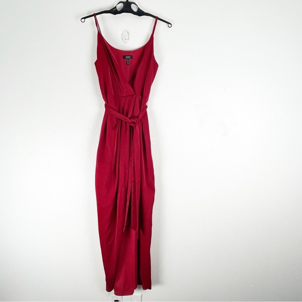 AIDEN MATTOX Red Faux Wrap V-Neck Belted Waist Draped Front Dress 10 Party Event